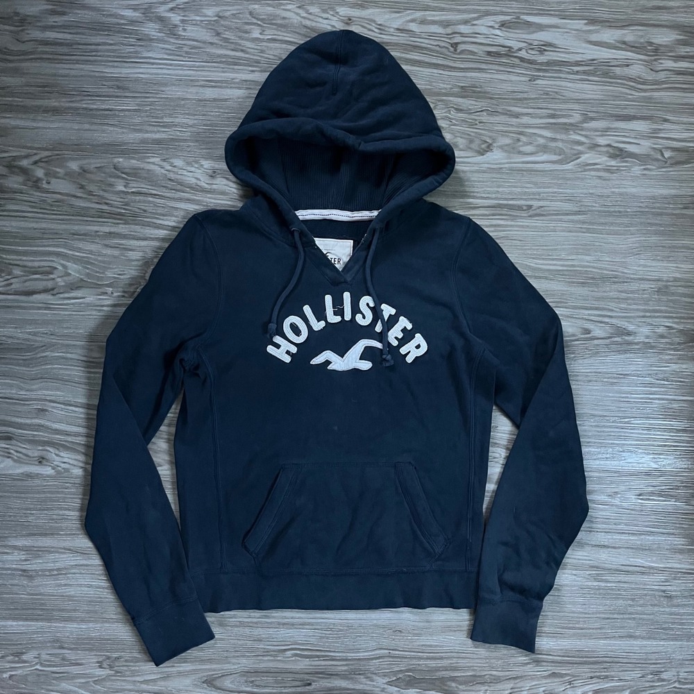 Y2K Hollister California Navy Blue Pullover Hoodie Women Large Seagull Graphic